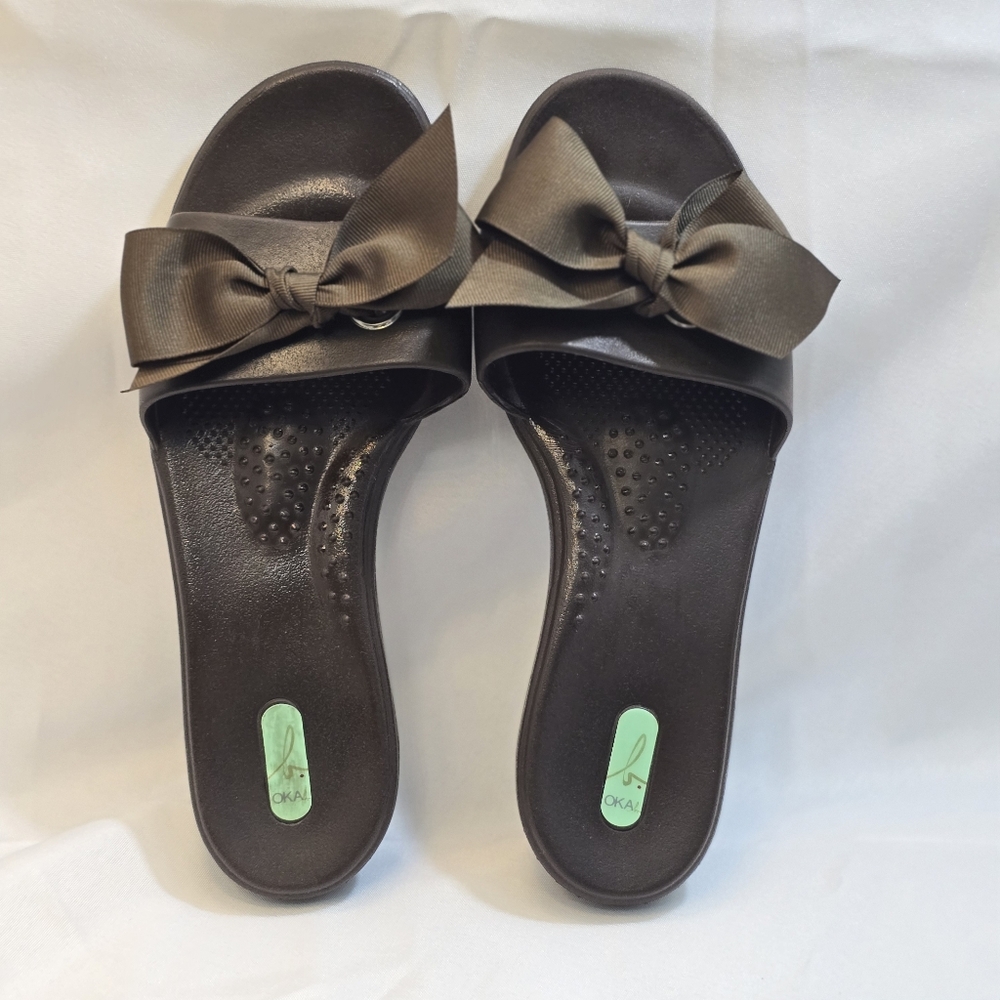 OKA b. Brown Madison slide on jelly Sandals with bow size M/L